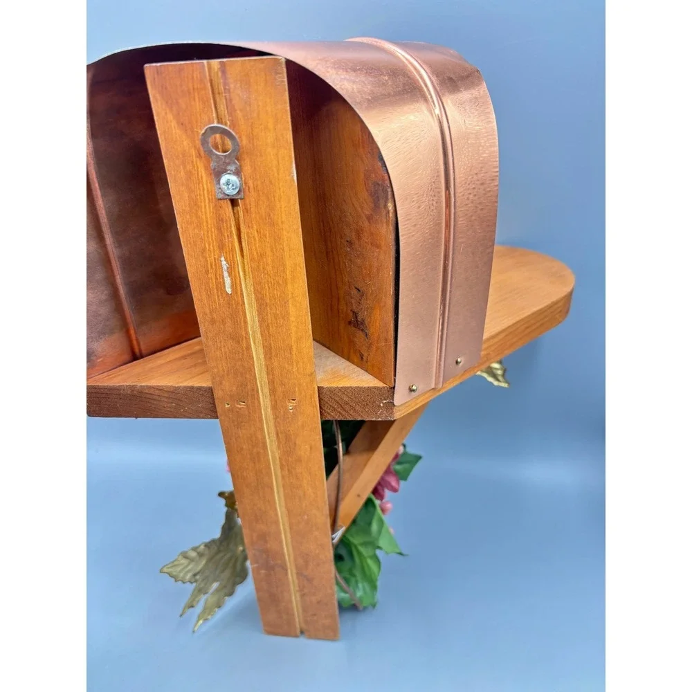 Vtg Home Interiors Rustic‎ Copper Mailbox Shelf Wall Decor Leaf Floral Accents